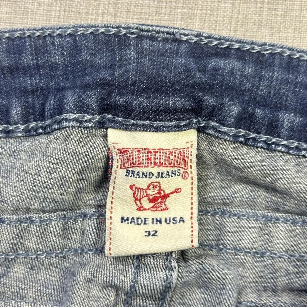 True Religion Jeans Mens 32x34 Skinny Blue Medium Wash Distressed Pockets